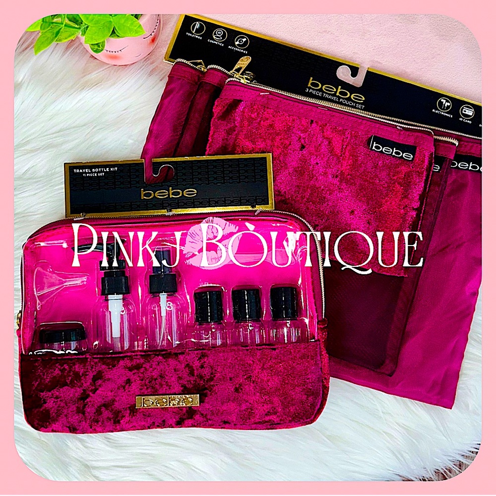 💗✈️{BEBE} Stylish Burgundy Velvet Travel Toiletry Bags | Vacation Glam Bundle!